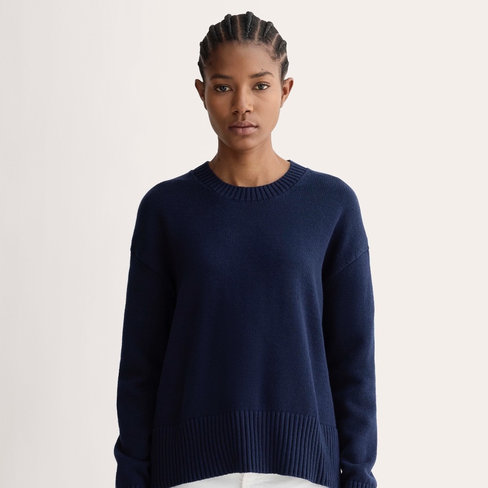 Everlane Women's Boxy Sweater in Everyday Cotton in Navy, Size Large